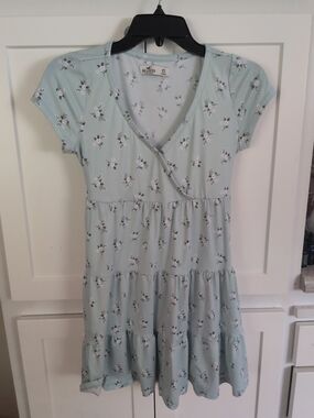 Hollister Pale Blue Floral V-Neck Dress